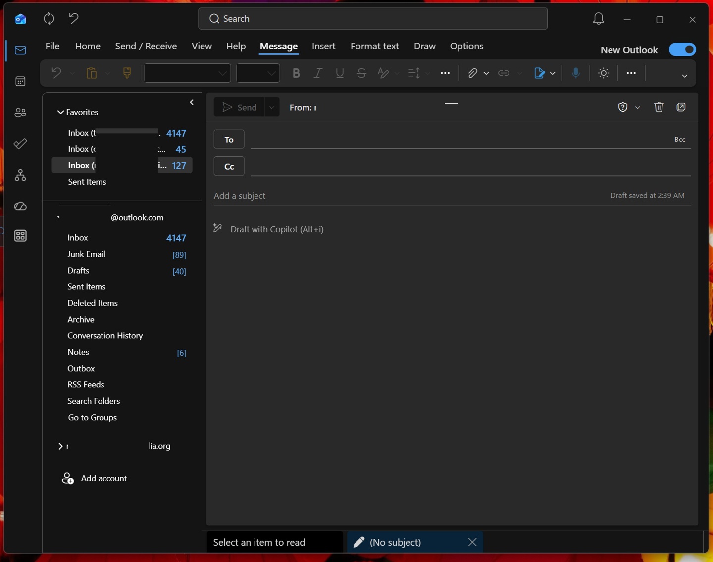 New Outlook with classic theme compose box